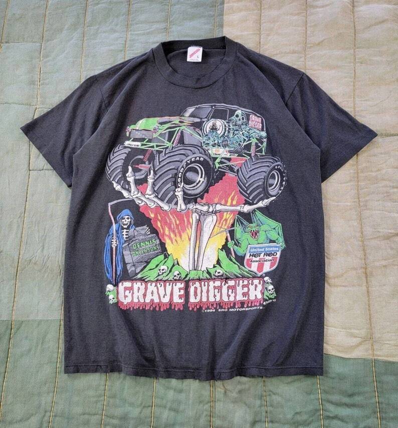 VTG 1990s Grave Digger Dennis Anderson Monster Truck Black T-shirt Unisex T-Shirt XXXXL