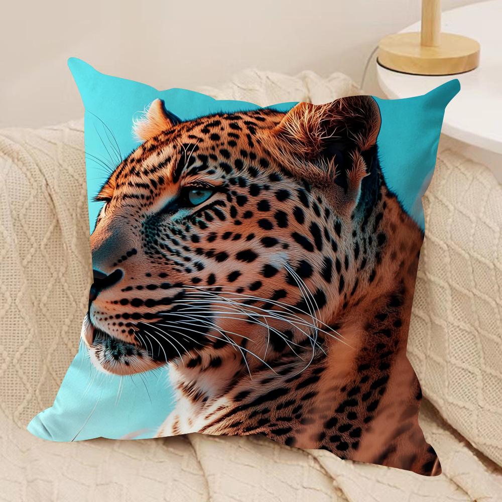 Cool Leopard Cushion Cover Soft Plush Fabric Double-Sided Printed Sofa Cushion Cover For All Seasons Home Decor Gift