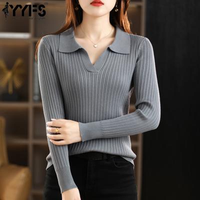 Maglioni con collo a polo a maniche lunghe autunno inverno con stampa tinta unita moda casual da donna