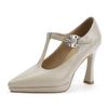 10521 [sheepskin] high heels women's thick heel 2025 new pointed T-word with Mary Jane waterproof table single shoes