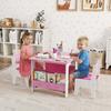 3 Pieces Kids Table and Chair Set, Toddler Activity Table with Bookshelves, for Living Room, Nursery, Playroom, Pink