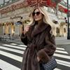 Womens Faux Fur Coat Large Lapel Mid-Length Winter Fashion Outerwear