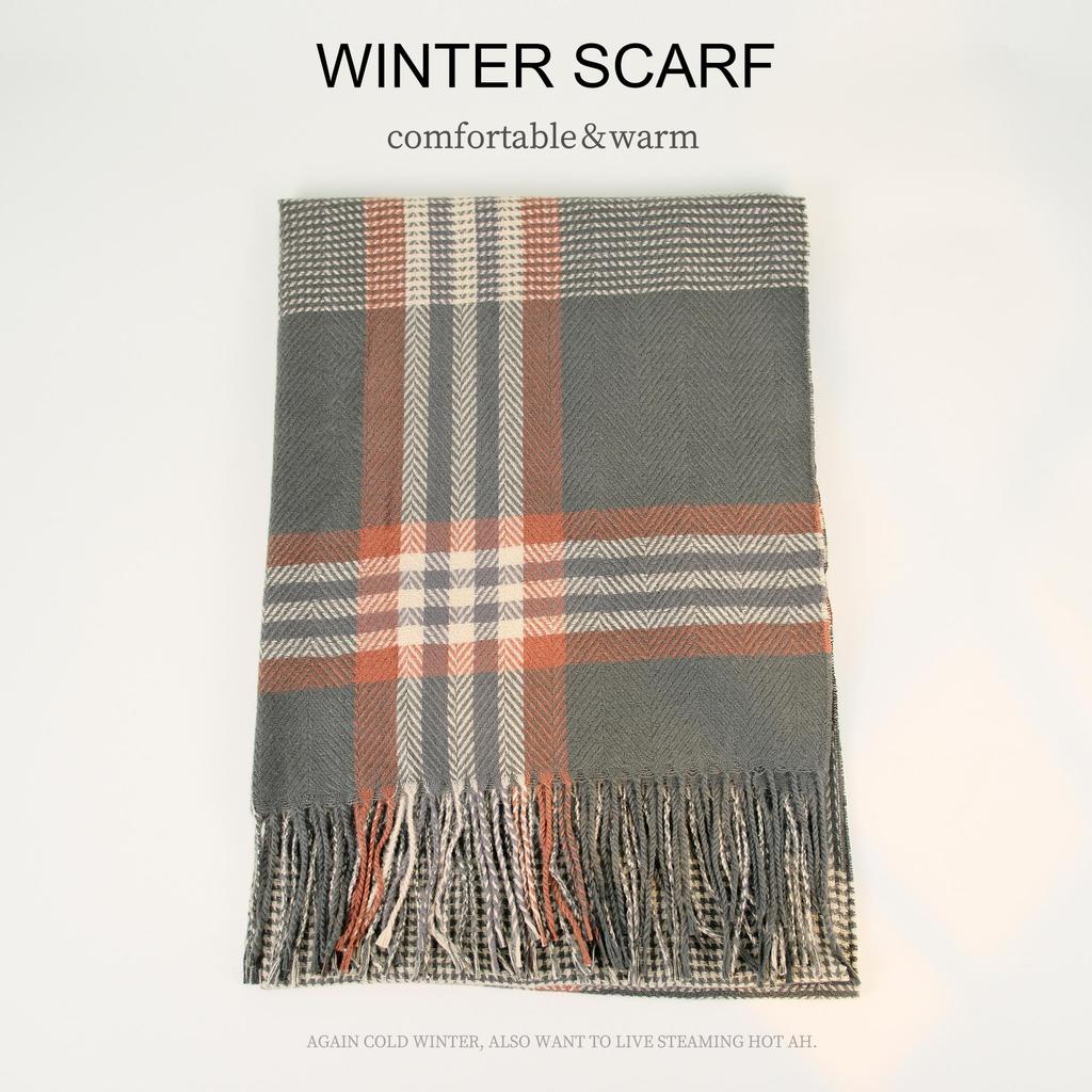 Klassischer koreanischer Karoschal aus Imitatkashmir: Warmer Quastenschal für den Winter