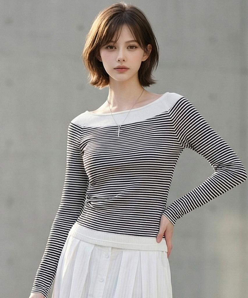 Eilubeu Color Block Boat Neck T-Shirt Aasbts101D