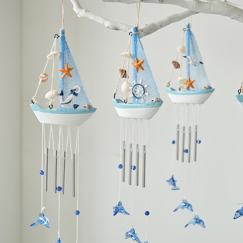 Mediterranean Style Creative Wind Chimes, Small Boats, Sailboat Decorations, Wooden Sailboat Models, And Hanging Ornaments