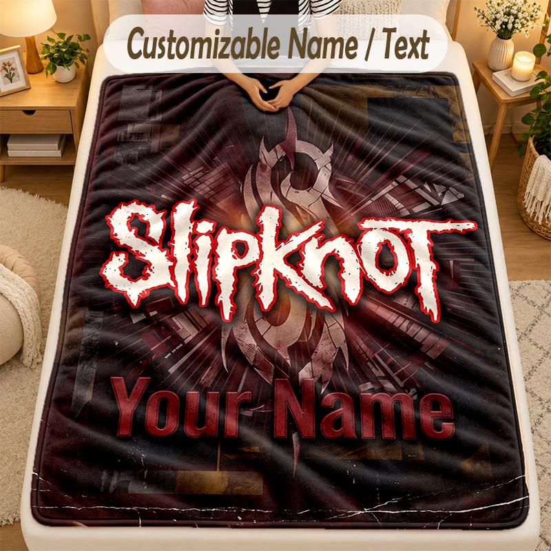 Flannel BlanketSlipknot Custom Name Text Personalized Soft Warm Throw Blanket Home Decor Gift