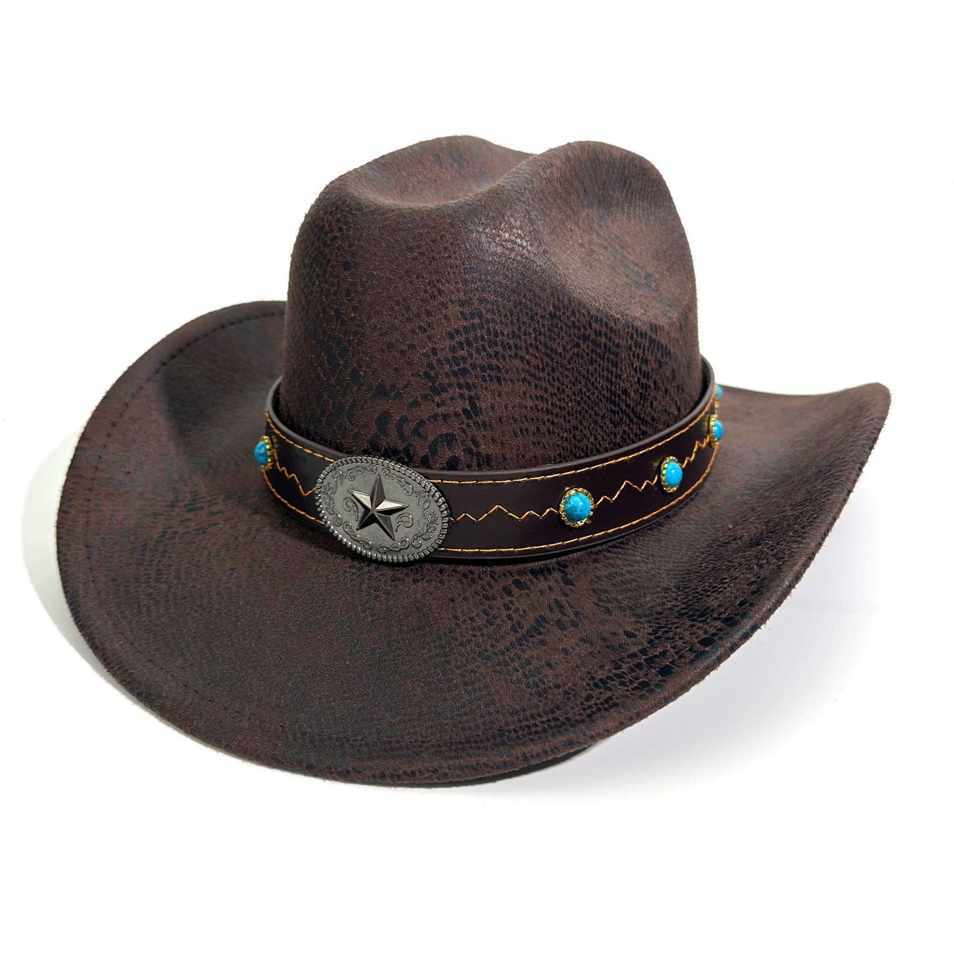 

Western Cowboy Hat Ethnic Style Tibetan Upturned Jazz Hat Men S And Women S Party Party Hat M（56-58cm） темно-коричневого кольору