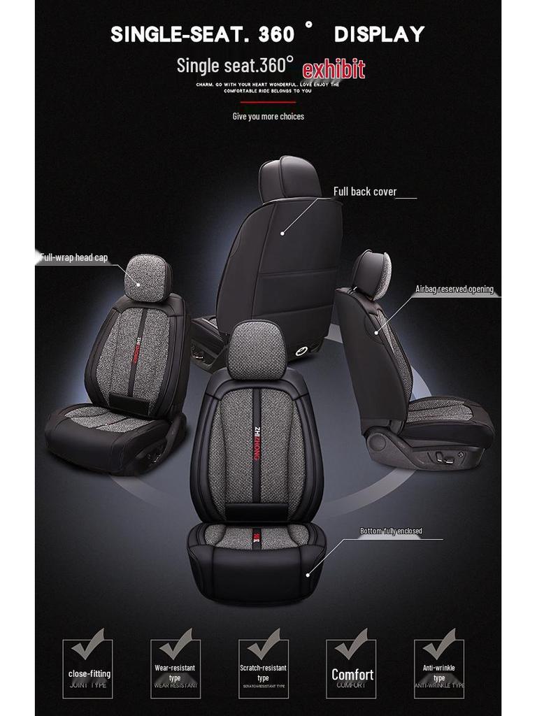 Universal Four Seasons Leather Linen Car Seat Cover - Full Coverage Cushion
