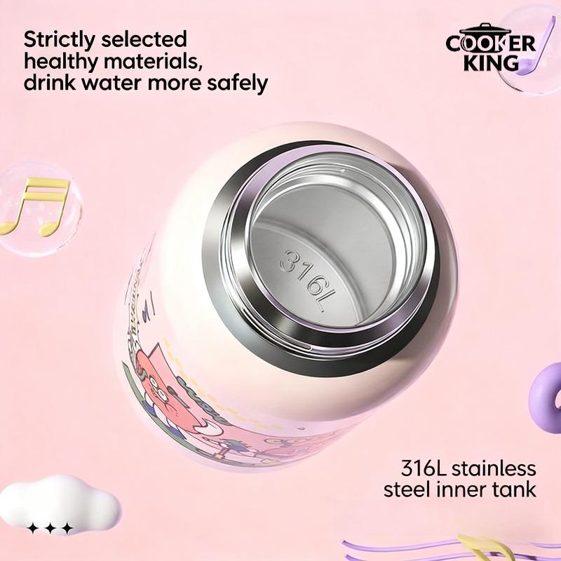 COOKER KING Termosmugg 316 rostfritt stål med sugrör, barnvattenmugg, dubbelock, stor mage-mugg, drickmugg, 580 ml