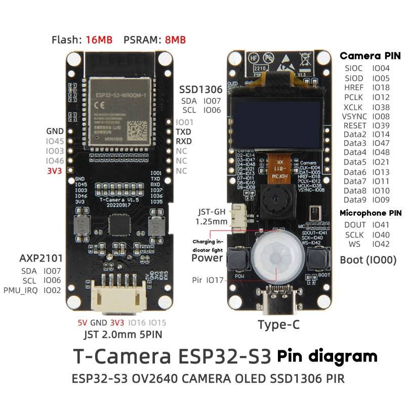 T-Camera-S3 ESP32-S3 Development Board WiFi Bluetooth-compatible Module 0.96-inch OLED Screen OV2640 Camera -Slot