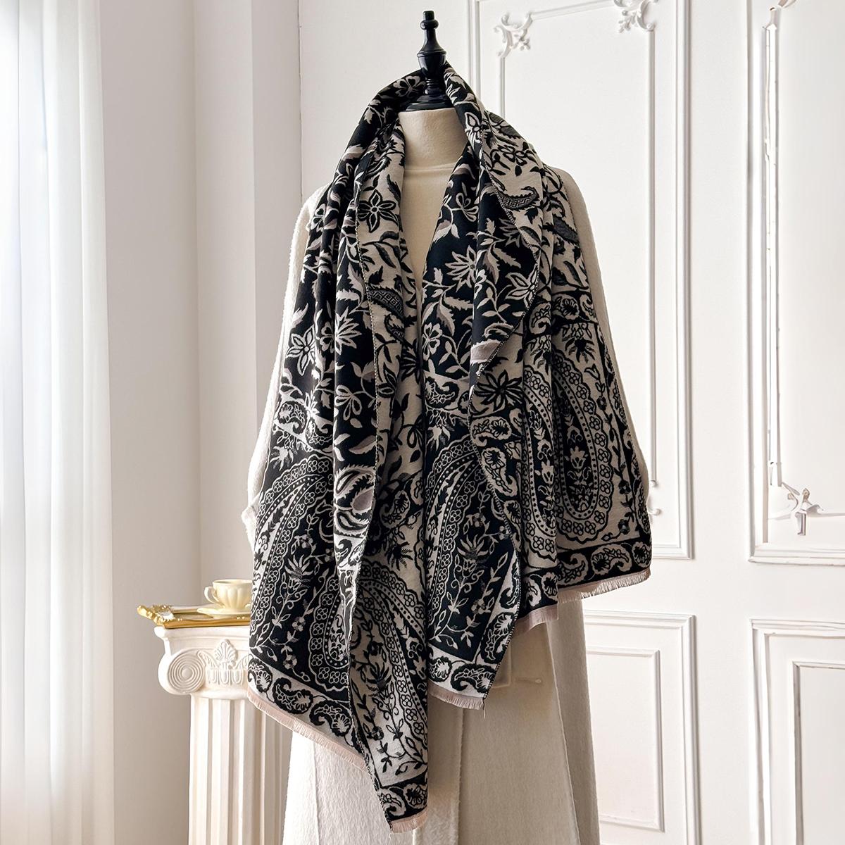 

Luxury Winter Cashmere Scarf For Women - Tasseled Grid Printed Shawl, Warm Pashmina Wrap & Foulard Poncho