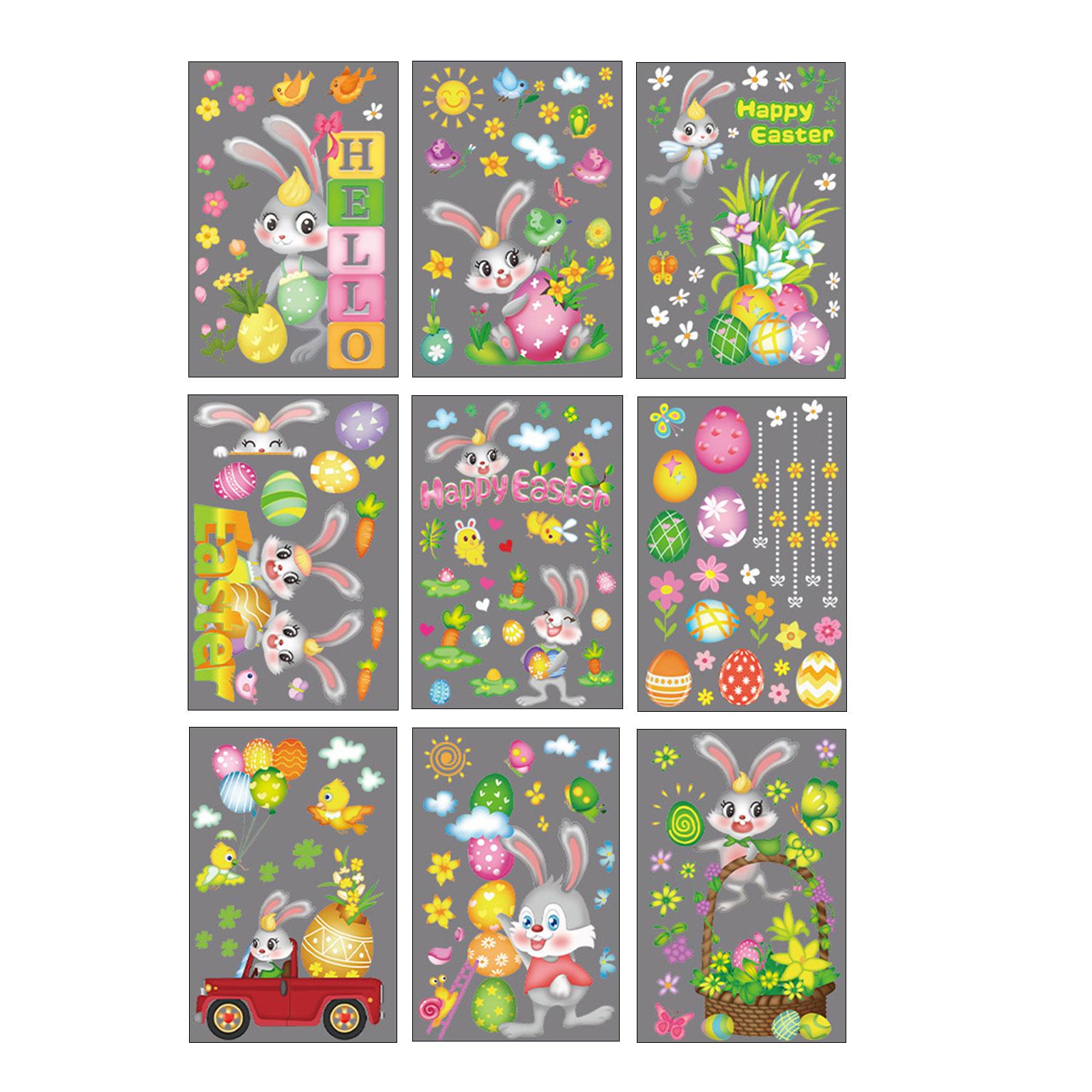 

9 листов пасхальных яиц кролика наклейки на окна украшения многоразовые наклейки на стекло для праздника принадлежности для весенней вечеринки A