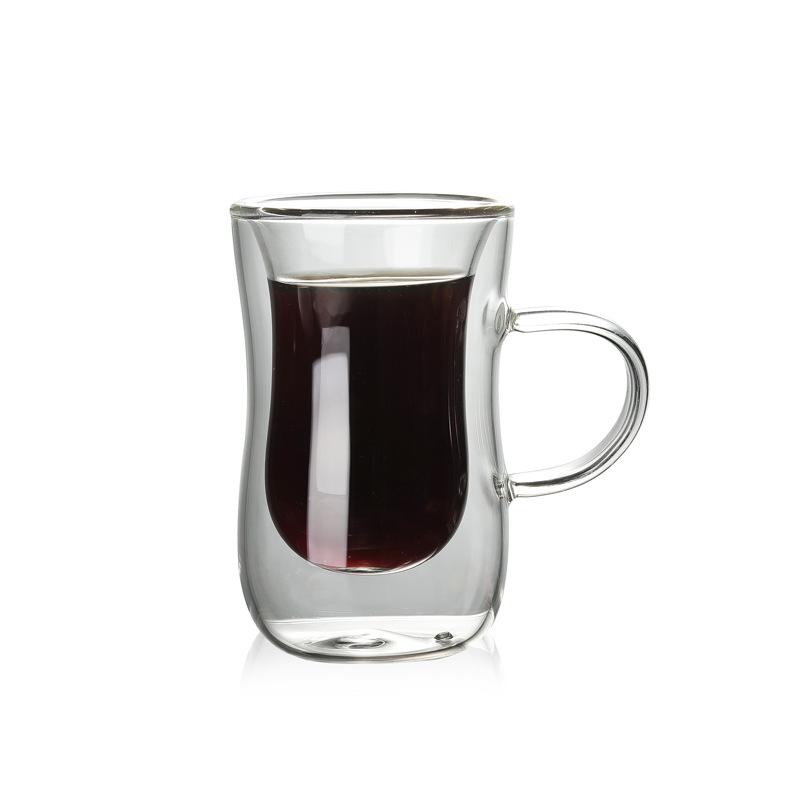 Insulated coffee cup high borosilicate double-layer glass water cup home creative teacup transparent cup small handle double-layer cup
