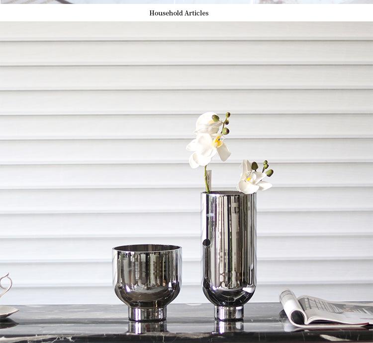 Electroplated Silver Glass Flower Vase - Modern Minimalist Tabletop Decoration for Living Room & Showroom.