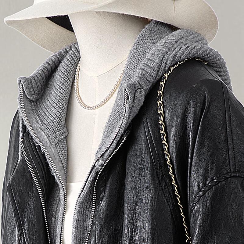 Siboosher Damen-Kapuzenjacke in Lederoptik mit 90 % Daunenfüllung