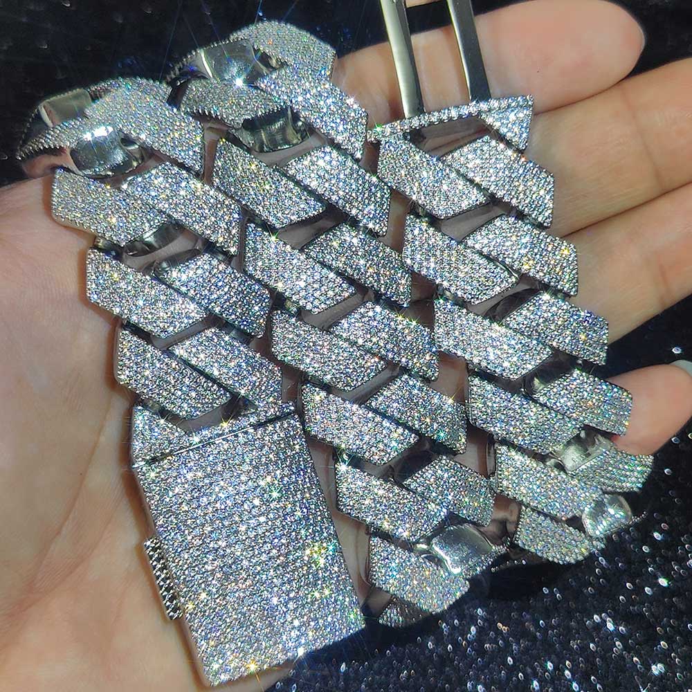 Thick Heavy 25mm Six Rows Prong Setting Cuban Link Chain Iced Out Hip Hop White/18k Gold Plated Necklace Jewelry Women Men Gifts