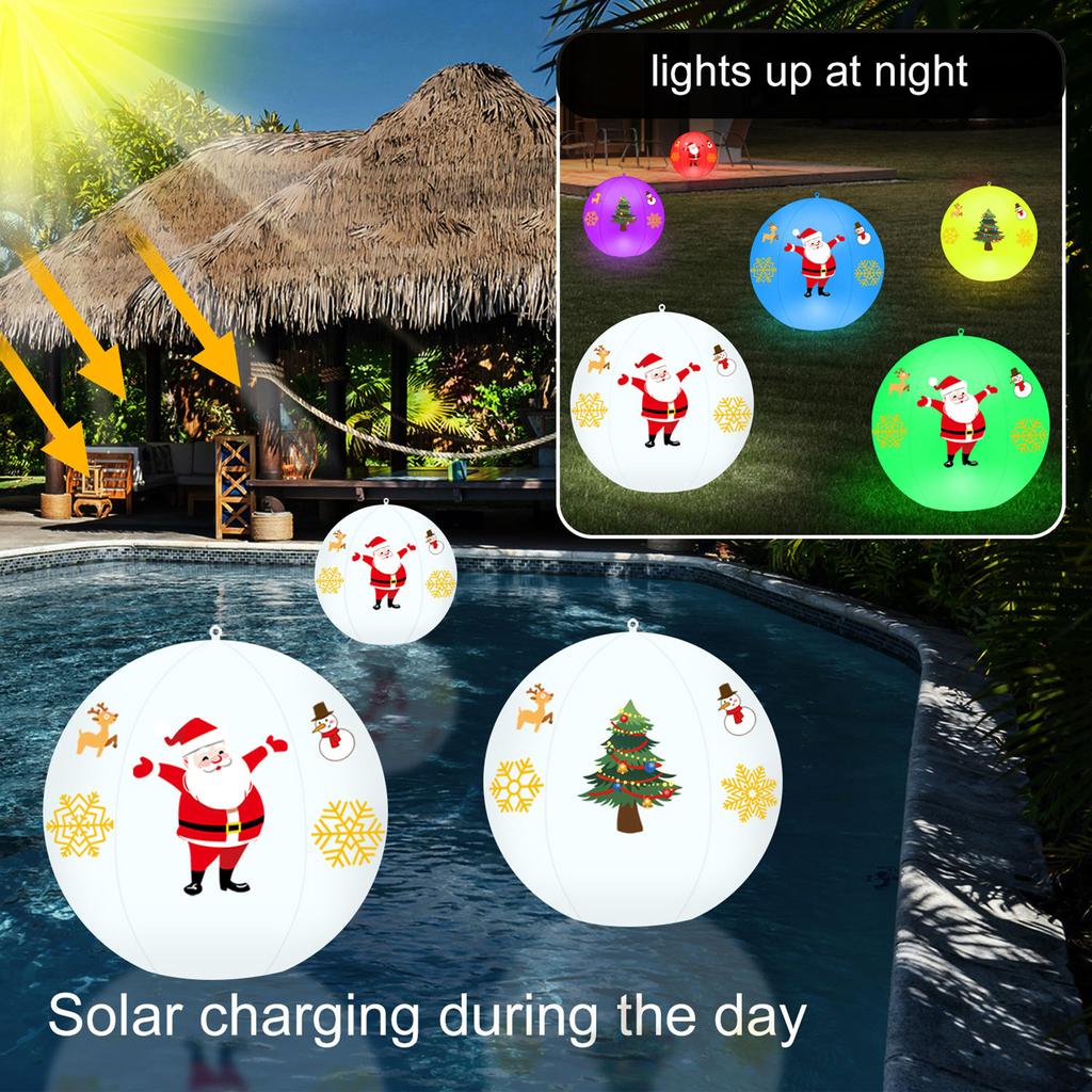 2PCS Solar Powered LEDs Floatings Pool Lights with 2PCS Santa Claus Design Sticker RGBW 16 Color
