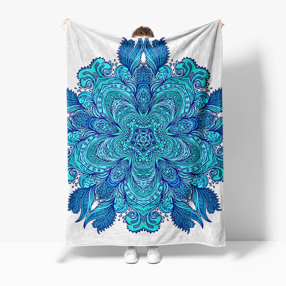 Boho Floral Watercolor Blue Print Blanket Soft Throw Bed Sofa Cover Decorative Quilt Bedspread
