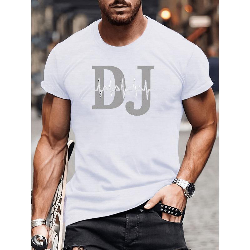 Plus Size Men's Summer T-shirt, Typographical Sound Wave Graphic Print Short Sleeve Tees, Trendy Casual Tops for Daily Life, Big & Tall, Leisure Style