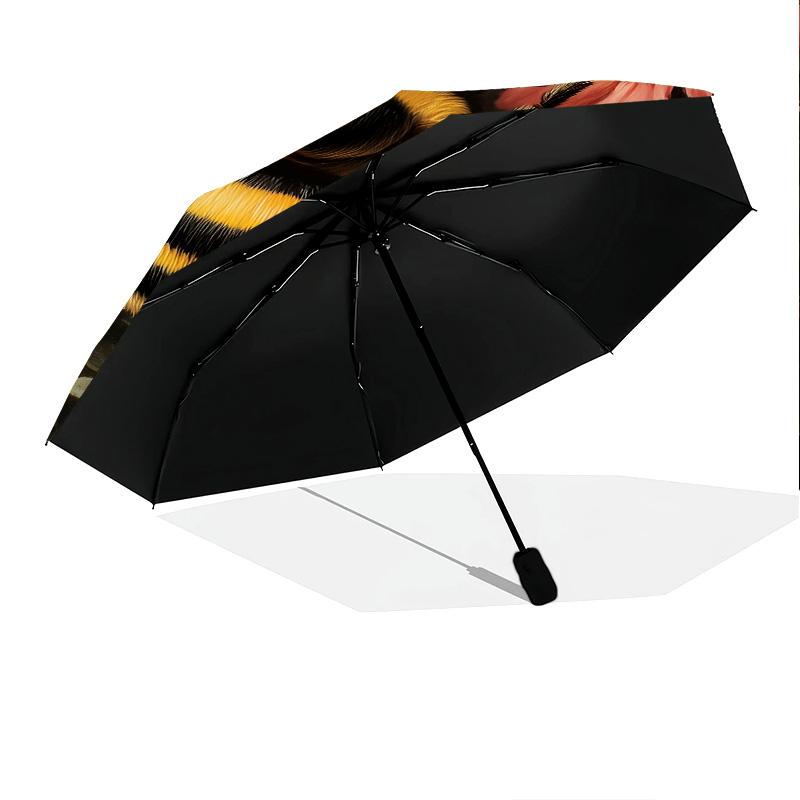 Bee Flower  Pattern, Automatic Folding Umbrella, Portable and Foldable Design, 8 Ribs, a Christmas or Birthday Gift.