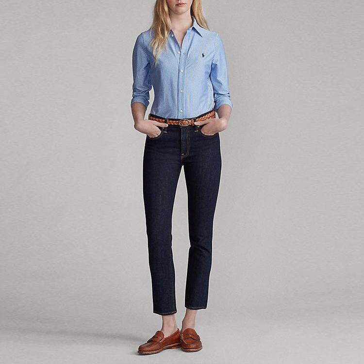 Polo Ralph Lauren Striped Color Block Single Breasted Casual Long Sleeve Shirt Women Shirts Blue 211633498-004