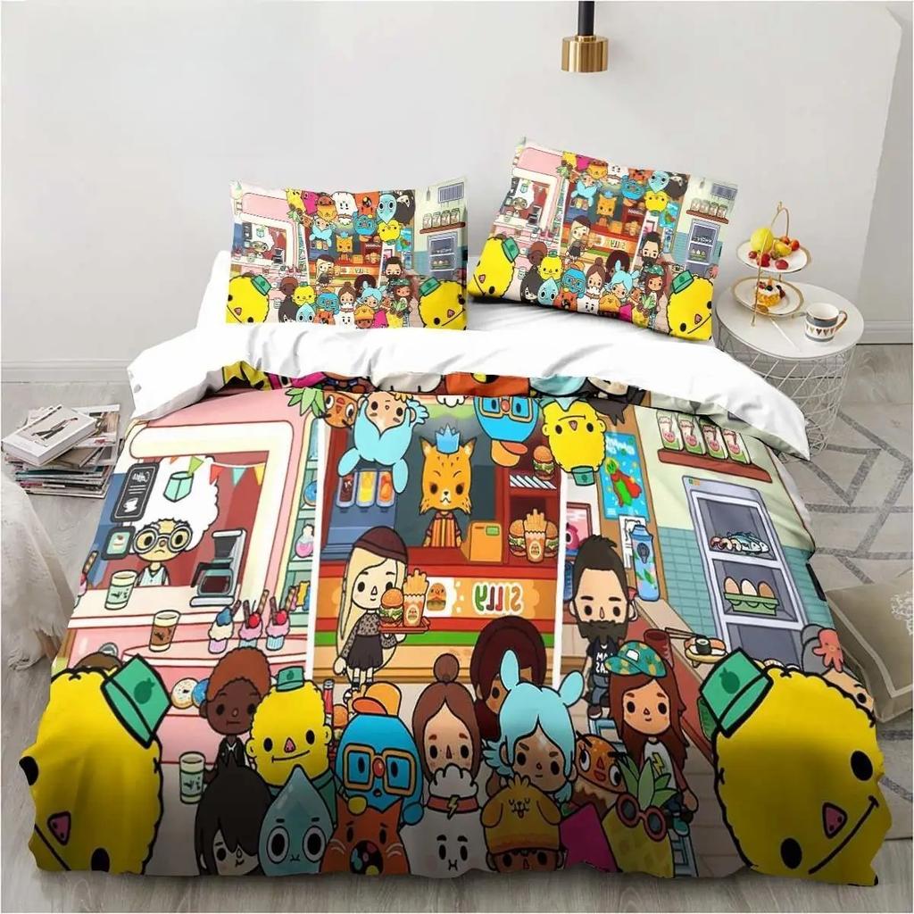 Nowy 3D Kreskówkowy Zestaw Pościeli Toca Life World Poszwa na Kołdrę Zestaw do Łóżka Poszwa na Kołdrę Poszewka Koc King Queen Size Chłopcy Dorośli