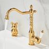 Tuqiu Antike Hohe Armaturen Badezimmerarmatur Gold Waschtischarmatur Spültischarmatur Einlocharmatur Waschtischhahn Warm-Kalt-Mischbatterie Auslauf