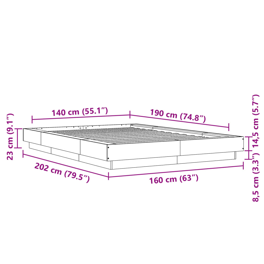 Bed Frame Gray Sonoma 140 X 190 Cm Particleboard