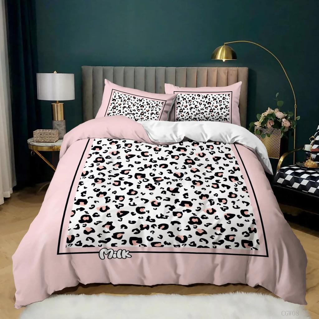 Leopard Print Duvet Cover Pink Cheetah Print Bedding Set Wild Animal Theme Comforter Cover For Girl Teens Microfiber Quilt Cover