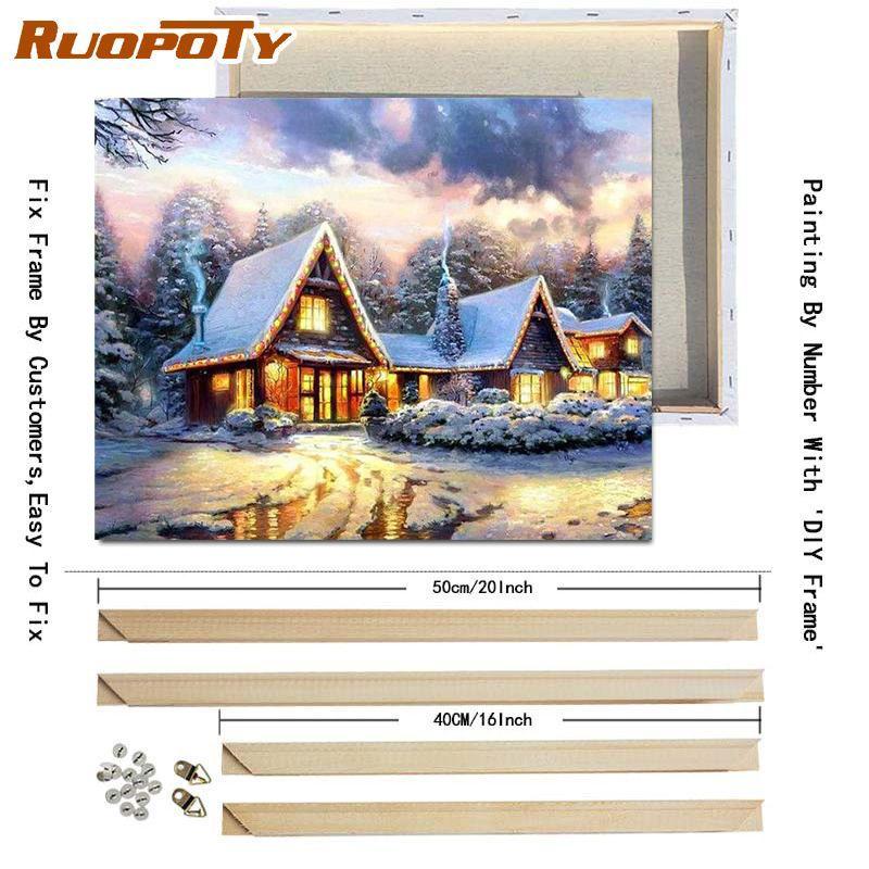 RUOPOTY Painting By Numbers Winter Landscape Hand Painted Art Gift DIY Picture By Number Christmas Kits Home Decoration