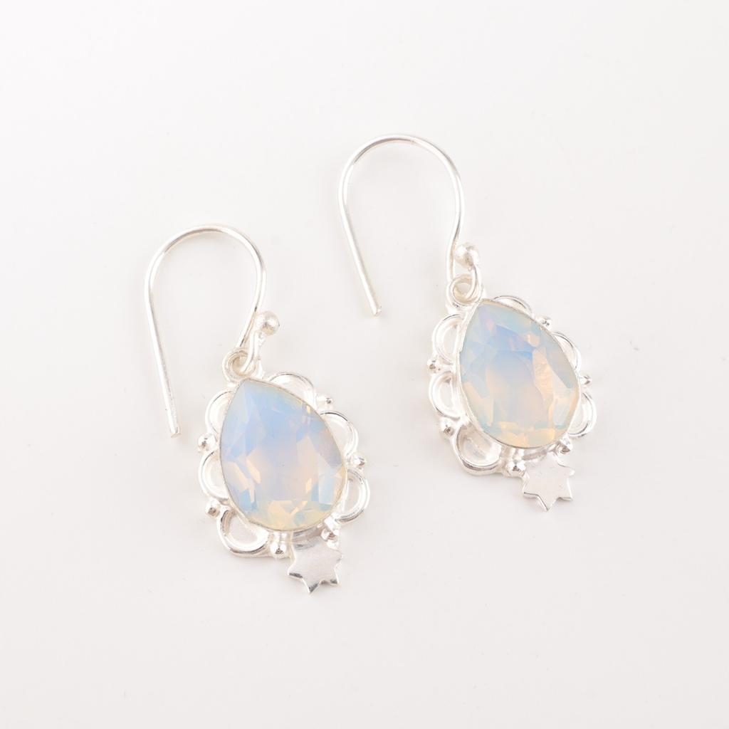 Milky Opal Gemstone 925 Sterling Silver Jewelry Handmade Stylish Earrings 1.6" EE-163-21