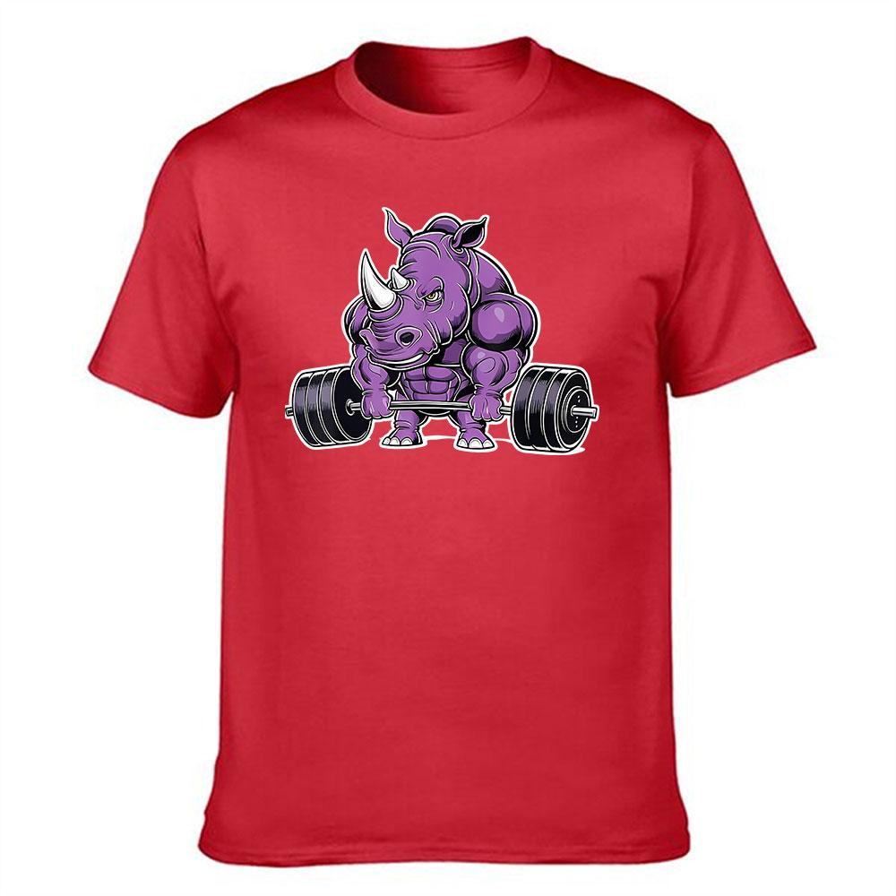 Unisexs Cotton Short Sleeve TShirt Cool Strong Purple Rhino Weightlifting Graphic Print Casual Athletic Tee for Gym Workout Dai