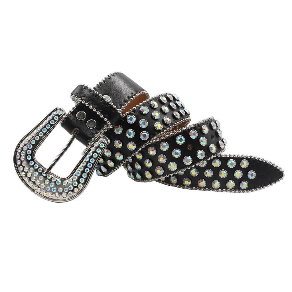 Cross-Border Punk Belt with AB Color Rhinestones In European & American Style for Men & Women