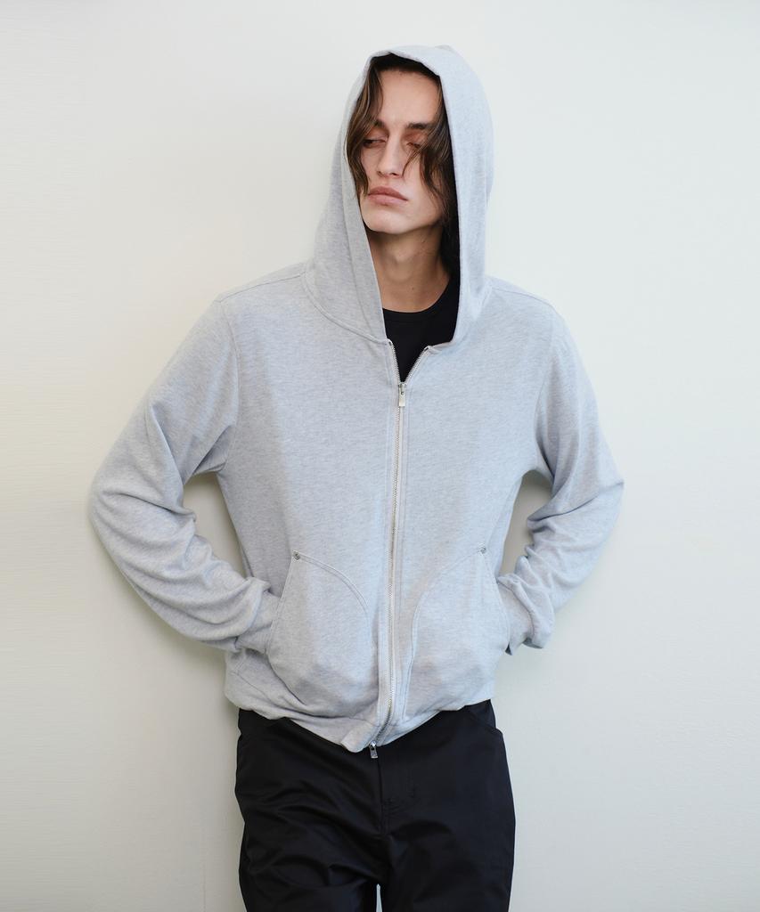 Vern Angora Blend Slim Crop Hooded Zip-Up (Gray)