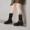 Krazing Pot Fashion Cow Suede Nubuck Winter Round Toe Modern Boots Med Heels Zipper Metal Buckle Mid-calf Boots