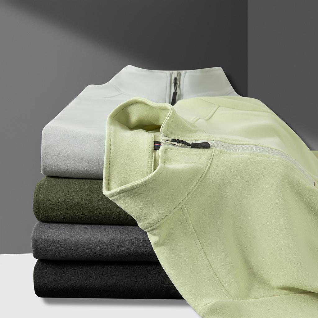 Men's Autumn Winter Fleece High Collar Warm Top Half Zip Pullover Sweatshirt Long Sleeve Base Layer Commuter Shirt