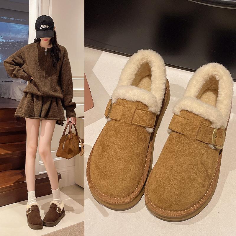 Women's Lightweight Thick-Sole Height-Enhancing Winter Insulated Fur-Lined Snow Boots Anti-Slip Cushioned Casual Athletic Cotton Boots Furry Boots