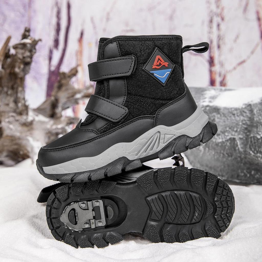 Stylish Waterproof Winter Leather Sports Shoes for Kids - Warm, Non-Slip, Thickened Cotton, Unisex Design.