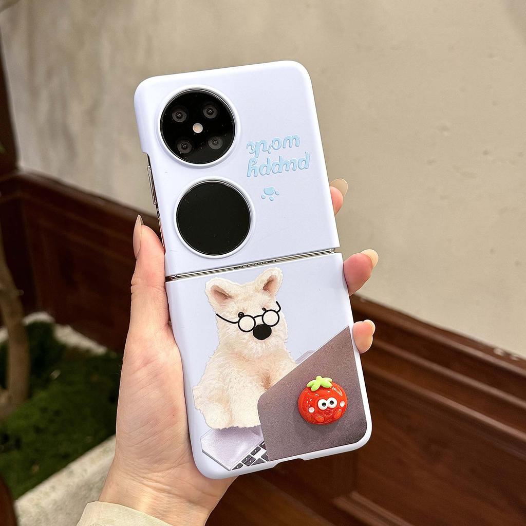 Cute Cartoon Cat and Dog Suitable for Samsung ZFlip6 Folding Screen Mobile Phone Case Huawei Pocket2 Lanyard Case