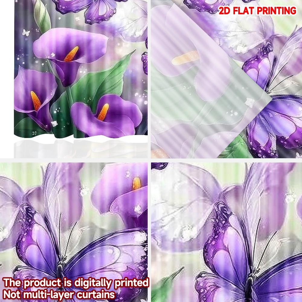 2pcs Purple Butterfly Calla Lily Curtains Digital Printing   Vibrant Butterfly and Flower Pattern for Bedroom Living Room Decor