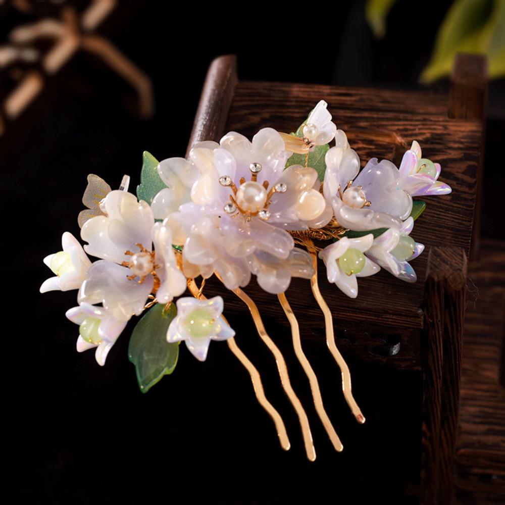Floral Tang Dynasty Hairpin Tassel Flower Hair Comb Antique Ancient Hair Stick  Children