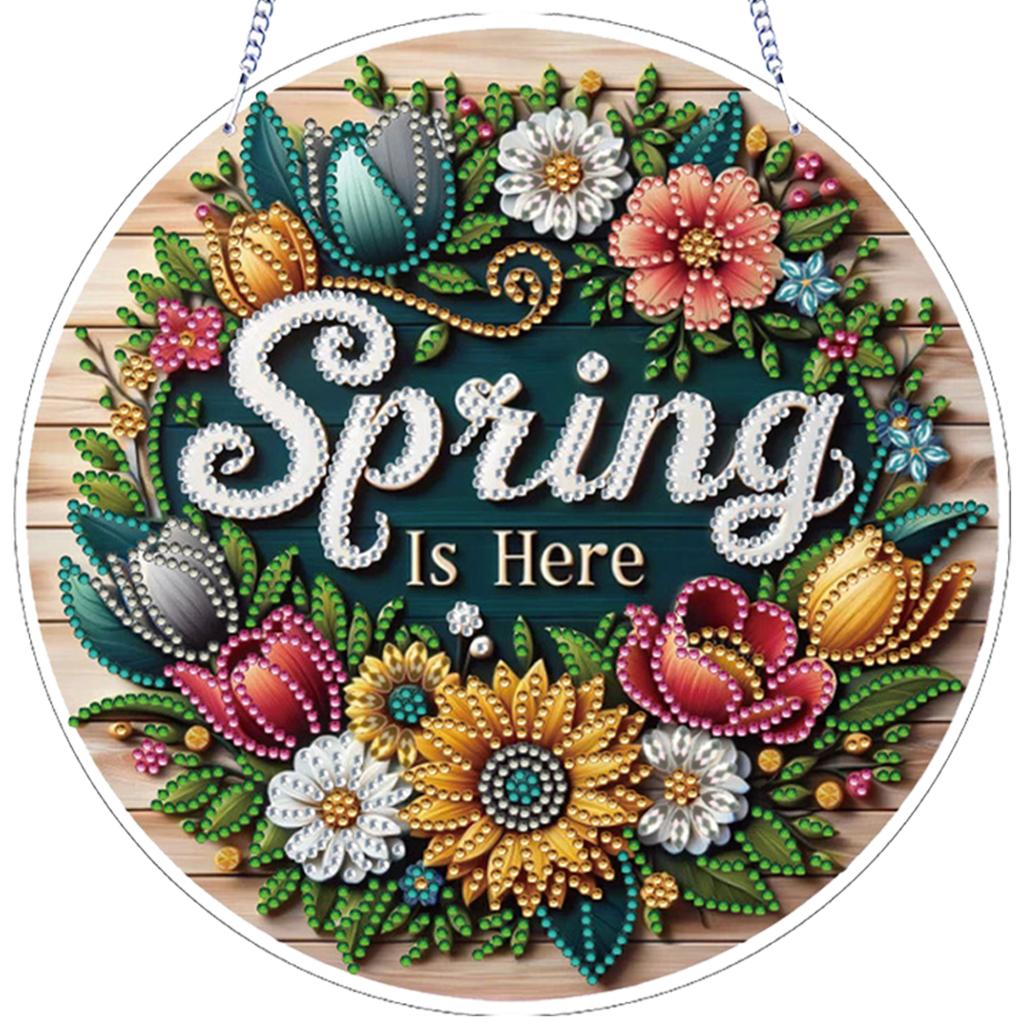 Haus Blume DIY 2D Flach Acryl Diamantmalerei Hängender Anhänger Doppelseitiger Diamant 24cm für Erwachsene Fenster Wand Dekor