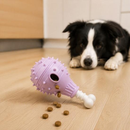 Safe Chewing Toys for Small Medium Large Dogs Dog Treat Dispenser Toy, Spiky Chicken Leg Chew Rubber Interactive Puppy Teething Puzzle Feeder