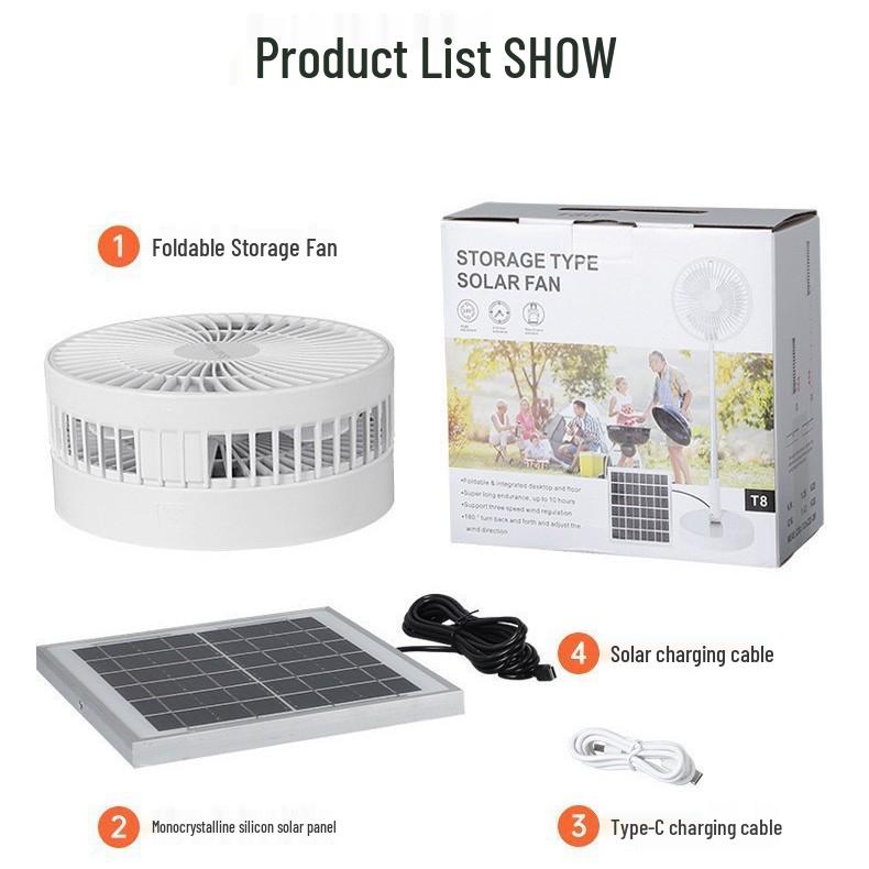 Hui Xiang Solar-Powered Silent Retractable Fan: Multifunctional, Foldable Model