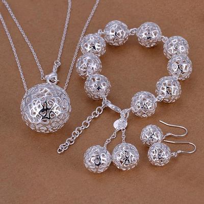 Fine 925 Sterling Silver Wedding Women Jewelry Exquisite Hollow Necklace Bracelets Earrings Set Fashion Jewelry Set S110