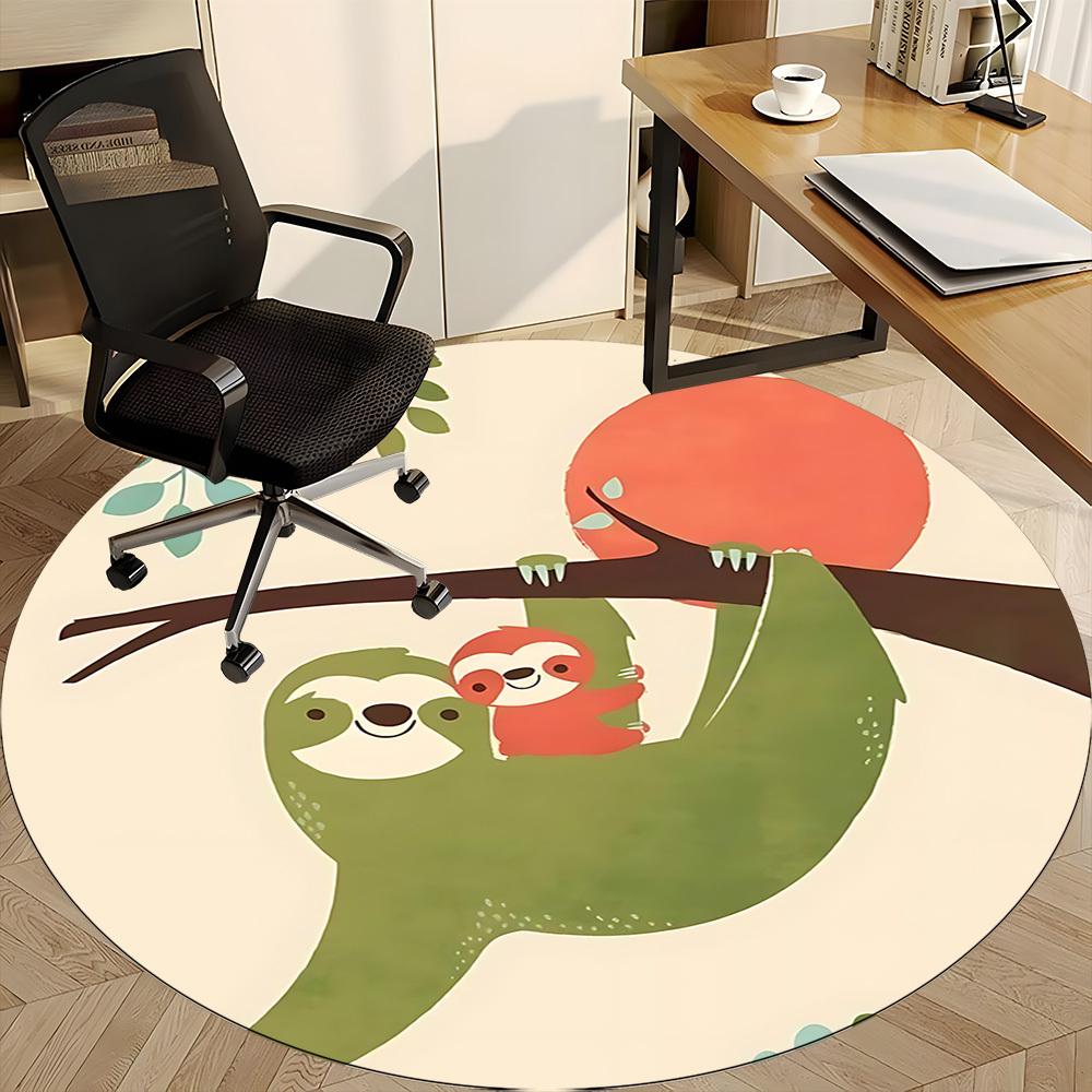1pc Sloth Family Office Round Area Rug, Indoor Mat Suitable ForOffice, Under Office Chairs Bedroom Living Room Home Decor, D100