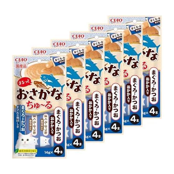 Ciao (CIAO) Marutto Fish Churu Tuna/bonito with Okaka Cat Treats 14g x 4 pieces Set of 6