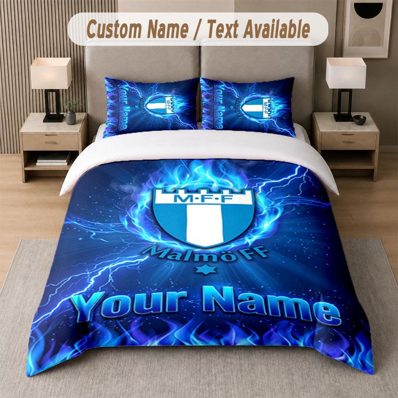 Custom Bedding Set Malmö FF Pattern, Print Name Text 1 Duvet Cover Plus 2 Pillowcases Home Textile