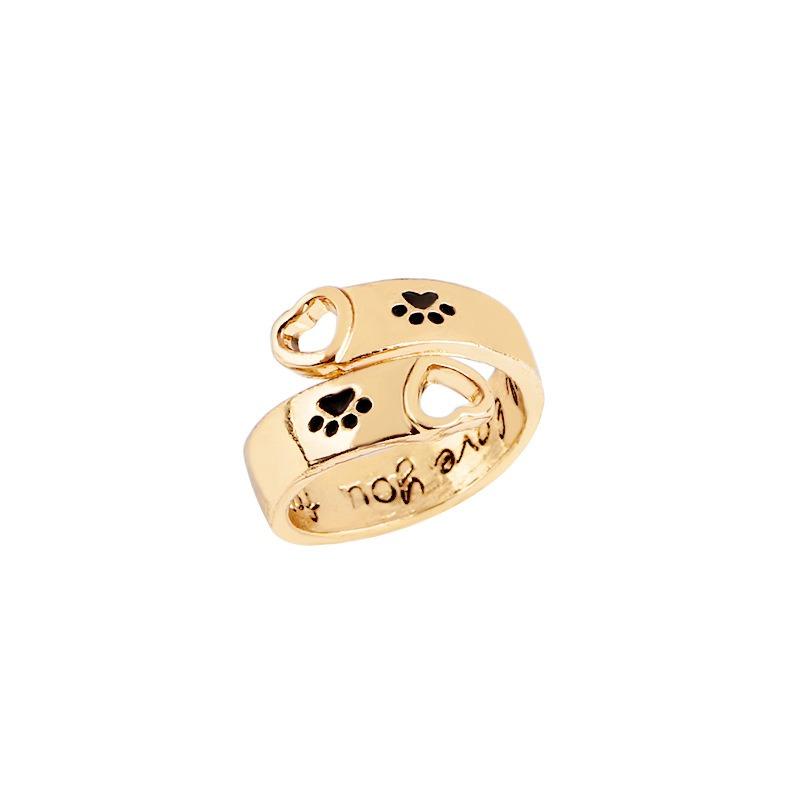 I will love you forever heart-shaped dog paw hollow ring, European and American jewelry