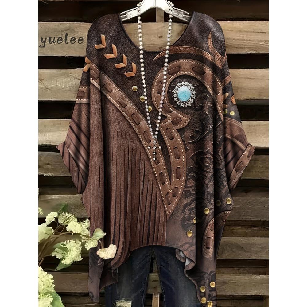 Damenbekleidung Bohemian Floral Tunika Übergröße Damen Bohemian Floralprint Tunika T-Shirt Kurzarm O-Ausschnitt Freizeitkleidung